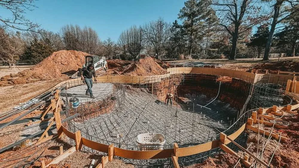 Freeform gunite pool rebar and forms ready for concrete